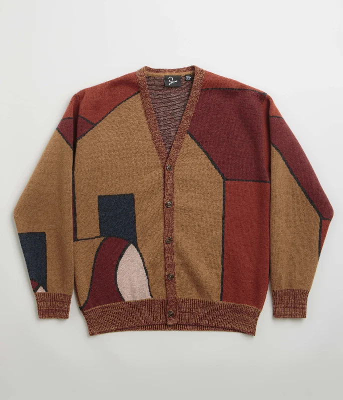 by Parra Your Stupid Shed Knitted Cardigan - Brown Faux Fur Fabric Real Fur Fabric Shearling Fabric