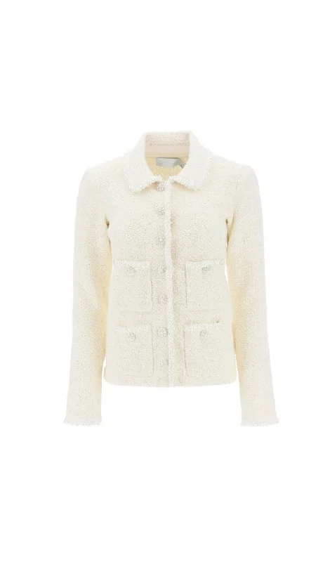 CREAM SEQUIN KNIT PEARL CARDIGAN Cardigan Knitwear Sweater