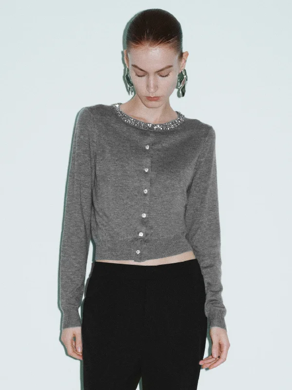 Crew Neck Skinny Knitted Cardigan Cotton Fabric Linen Fabric Terry Fabric