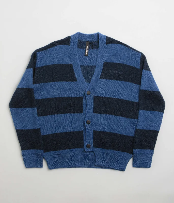 No Problemo Striped Mohair Oversized Cardigan - Blue Multi Boat Neck Shawl Collar Notched Collar