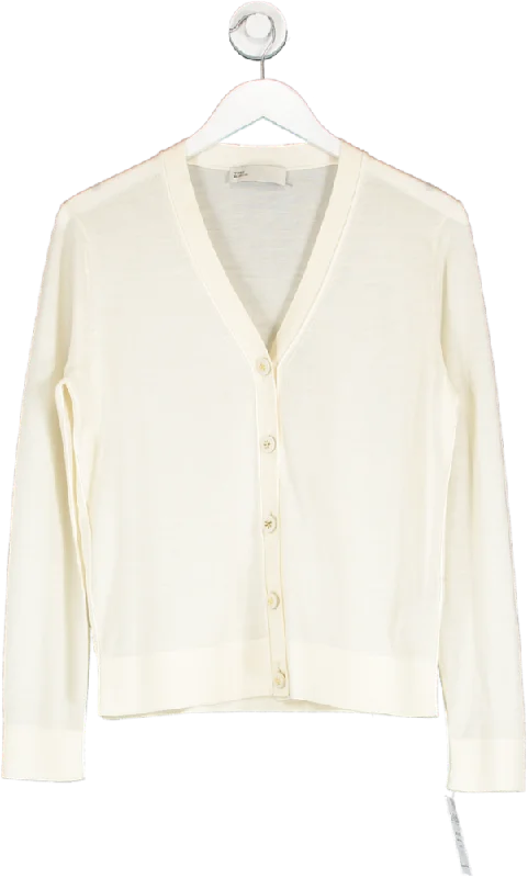 Tory Burch Cream 'simone' Wool And Silk Cardigan Neutral UK M Slim Fit Regular Fit Oversized